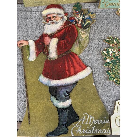 Wooden Christmas Signs Modeled After Antique Xmas Postcards Santa Lot Of 4- Read - Picture 4 of 10